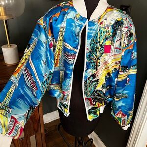 Vintage 1980's Satin French Design Bold Bomber Jacket 80's MJ Carroll Festival L